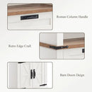 RedLemon Bookshelf with Storage Cabinet, 72" Tall Farmhouse Bookcase with Adjustable Shelves and Barn Door, 4 Tier Office Wood Bookshelf with Drawer for Office Library Living Room (Antuique White) by CozyNest Decor