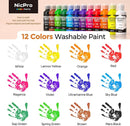 Nicpro Washable Paint for Kids, Kids Painting Set with Cups and Paintbrushes, 12 Vibrant Colors(2 oz), Non Toxic Washable Finger Paint for Toddlers Preschool Home School Children Art Painting Supplies by TinyTreasures Baby Boutique