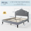 Allewie Full Size Bed Frame with Adjustable Velvet Tiara Headboard, Upholstered Diamond Button Tufted Platform Bed, Wood Slats Support, No Box Spring Needed, Light Grey by CozyNest Decor