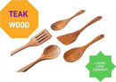 6 PCS Wooden Spoons for Cooking - Teak Wooden Cooking Utensils Set with Holder - Non-Stick, Soft Grip, Ergonomic Design - Natural Finish by CozyNest Decor