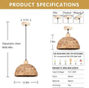Boho Pendant Lights Kitchen Island, 11.8" Hand-Woven Rattan Light Fixture Bohemian Lighting Farmhouse Seagrass Weaving Hanging Ceiling Light Chandelier for Living Dining Room Restaurants by GreenHaven Gardens