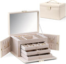 Vlando Jewelry Box for Mothers Day Teacher Appreciation Gifts, 4-Tier Jewelry Organizer with Lock, Mirror Jewelry Box for Earring, Ring, Necklace and Bracelets, Jewelry Storage for Women Girls - Beige by TinyTreasures Baby Boutique