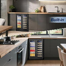 Wine and Beverage Refrigerator with Glass Door, 24-Inch Dual Zone Wine Fridge Under-Counter,4.6 Cu.Ft. 65 Cans and 20 Bottles Wine Cooler,Built-in or Freestanding Wine and Drink Fridge with Blue Light by CozyNest Decor