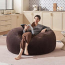 Bean Bag Chair 5Ft, Memory Foam Filled, Large Beanbag Chairs for Adults and Teens, Soft Sofa with Removable Flannel Cover, Round Couch for Living Room Bedroom College Dorm (Brown, 5FT-60×60"×24") by CozyNest Decor