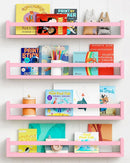Forbena Large Pink Kids Book Shelves for Girls Room Wall Set of 4, Floating Nursery Book Shelf for Baby Girl Deocr, 24 Inches Long Wall Mounted Bookshelf for Toddler Kid Child Teens Bedroom (Pink) by TinyTreasures Baby Boutique