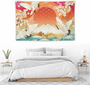 HZOHNAGO Japanese Tapestry Cherry Blossom Crane Sea Wave Fuji Mountain Red Sun Pattern Printed Wall Tapestry Painting Wall Hanging for Bedroom Living Room Dorm 90" W x 60" H by CozyNest Decor
