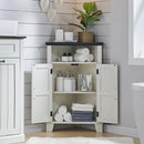 Corner Bathroom Cabinet, Farmhouse Small Corner Cabinet with Barn Door & Adjustable Shelf, Storage Cabinets for Bathroom, Kitchen, Living Room, Off White by CozyNest Decor
