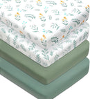 4 Pack Sage Green Fitted Nursery Sheets Breathable Neutral Unisex Baby Sheets for Boys or Girls with Leaf and Flower Design Standard Crib Sheet (Green, Crib Sheet) by TinyTreasures Baby Boutique