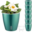 Self Watering Pots for Indoor Plants, 6-Pack 5'' Self Watering Planter with Drainage Holes, Small African Violet Pots with Water Indicator, Clear Wick Orchid Pot, Blue Gold by CozyNest Decor