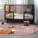 Personalized Baby Crib Bedding Set for Baby Girls, Fox Sika Deer Pattern Custom Name Baby Crib Sets 5-Pcs, Toddler Double Layer Blanket Fitted Sheets Changing Pad Cover Rug Wall Art Set by TinyTreasures Baby Boutique