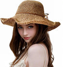 Womens Straw Beach Sun Hats, Foldable Packable Floppy Handmade Crochet Hats for Women,Large Summer Vacation Wide Brim Hat by GreenHaven Gardens