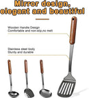 FJNATINH Stainless Steel Wok Spatula,Slotted Spatulas,Ladle,Skimmer Ladle Tool Set,Mirror Polished Cooking Utensils Kitchen Cookware, Pack of 4,Black by CozyNest Decor