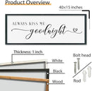 SRSZHIYUE Always Kiss Me Goodnight Sign Wall Decor Art for Master Bedroom Above Bed 40"×15" Large Wood Framed Wall Hanging (Black) by CozyNest Decor