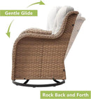 Outdoor Patio Swivel Rocker Chairs - 3 Piece Patio Bistro Set,Wicker Patio Furniture Set with 2 Swivel Rocking Chairs and 1 Glass Top Side Table for Deck Porch Garden,Yellow/Beige by GreenHaven Gardens