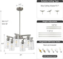 6-Light Farmhouse Brushed Nickel Chandelier,Modern Chandeliers for Dining Room Light Fixture Over Table,Adjustable Hanging Industrial Rustic Pendant Lights Kitchen Island Light with Clear Glass Shade