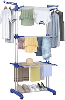 Bigzzia Clothes Drying Rack, Folding Stainless Steel Drying Rack Clothing Indoor Outdoor, Space-Saving, 4 Tier Laundry Drying Rack with Two Side Wings Grey Blue by TinyTreasures Baby Boutique