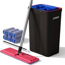 JOYMOOP Mop and Bucket with Wringer Set, Hands Free Flat Floor Mop and Bucket, with 6 Washable Microfiber Pads, Wet and Dry Use, Floor Cleaning System - Black+Red+Slate Blue by CozyNest Decor