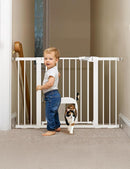 Babelio 29-48" Extra Wide Baby Gate with Adjustable Cat Door,Easy Install Pressure/Hardware Mounted,Auto Close Pet door for Stairs,House,Doorways,Effortless Walk Thru,White by TinyTreasures Baby Boutique