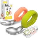 Toddler Utensils - Baby Forks and Spoons Set - Kids Stainless Steel Silverware - Children Safe - Self Feeding - Dishwasher Safe (Orange + Green) by TinyTreasures Baby Boutique