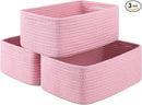 3 Pack Small Storage Baskets for Organizing, Cute Woven Decorative Gift Baskets for Shelves, Mini Closet Organizer Bins with Handles, 11.81''Lx7.87''Wx4.72''H-Pink by CozyNest Decor