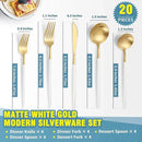 Matte White Gold Silverware Set for 4,Modern Stainless Steel Brushed Cutlery Set,20-Pieces Heavy Duty Flatware Set,Knives Spoons and Forks Set Utensils Set, Satin Finish, Dishwasher Safe by CozyNest Decor