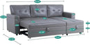 Naomi Home L-Shaped Reversible Sectional Sofa with Pull-Out Sleeper Bed and Storage Chaise, Gray Air Leather by CozyNest Decor