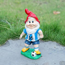 Outdoor Gnome Sculpture Soccer Garden Gnome Statue, 9.8 x 5.1 x 3.5 inches, Red Hat with Blue Jersey The for Football Enthusiasts by CozyNest Decor