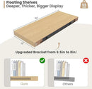 Heimlove 24 x 12 Inch Deep Floating Shelves Wall Mounted with Invisible Brackets,Storage Hanging Shelf for Wall Decor in Bathroom, Bedroom, Toilet, Kitchen, Living Room, Office Set of 2 (Oak) by CozyNest Decor