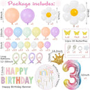 Daisy 219Pcs Balloons Garland Kit with Number 3 Balloon, Banner, Cake Topper, Rainbow Birthday Party Decorations for 3 Year Old Girl by TinyTreasures Baby Boutique