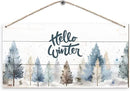 DUXMNAMG Hello Winter Welcome Hanging Wooden Signs 12x6, Pine Tree Decor, Winter Door Decorations, Winter Door Sign, Rustic Winter Christmas Snowflakes Trees Home Room Office Hanging Wall Decor by CozyNest Decor