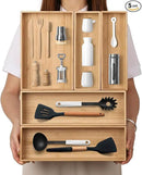 Stack Bamboo Drawer Organizer Set of 5, Kitchen Utensil, Flatware&Silverware Organizer-Wood Laminated Stackable for Kitchen, Bedroom, 13.4''x4.5''*2+10.2''x3.3''*2+10.2''x6.7''*1 by CozyNest Decor