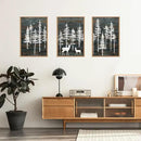 Celestdeco Modern White Forest Framed Canvas Wall Art Set, Minimalist Woodland Art Painting, Retro Tree Landscape Wall Decor, Wildland Deer Artwork for Living Room, Dining Room, Office - 24"x36"x3 by CozyNest Decor