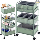 Honeydak 2in1 Baby Diaper Caddy Organizer Cart 3 Tier Large Capacity Metal Utility Bedside Rolling Cart with Divider for Newborn Nursery Essential Must Have for Crib Bedroom Baby Shower(Green)
