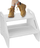 AMBIRD Wooden Two Step Stools Toddler with Safety Non-Slip Pads and Handles, Bamboo Step Stool for Bathroom, Bedroom, Kitchen Dual Height Step Stools for Kids (White) by TinyTreasures Baby Boutique