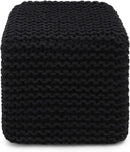 REDEARTH Cube Pouf Foot Stool Ottoman - Hand Knitted Poof - Cord Boho Pouffe - Home Décor - Stuffed Footrest for Living Room - Bedroom - Covered Patio (16" x 16" x 16") - Black by CozyNest Decor