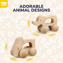 TOY Life Wooden Toys Cars, Montessori Toys for Babies 0-6-12 Months, Babies Bunny Rattle Cars for Toddlers 1-3, Wooden Baby Toys Gift 1 Year Old, Baby Boy Nursery Decor, Elephant & Rabbit Toy Car by TinyTreasures Baby Boutique