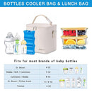 Breastmilk Cooler Bag with Ice Pack Fits 6 Baby Bottles Up to 9 Ounce, Baby Bottle Bag with Shoulder Strap for Nursing Mom Daycare, Cream by TinyTreasures Baby Boutique