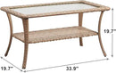 Patio Tables Outdoor Coffee Table - Wicker Rattan Coffee Tables with 2-Tier Storage Shelf Glass Top for Outside Proch Deck Balcony Garden Rectangle Yellow by GreenHaven Gardens