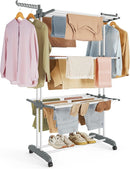 SONGMICS Clothes Drying Rack Stand 4-Tier, Foldable Laundry Drying Rack 68.1-Inch Tall, Steel, Rolling Clothes Horses Dryer Rack, Easy to Assemble, Indoor Outdoor Use, White ULLR701W01 by TinyTreasures Baby Boutique