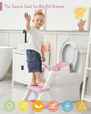 Forbena Girls Potty Training Seat with Step Stool Ladder, Pink Toilet Potty Seat for Baby Girl Toddlers, Kids Chair Stairs with Handles and Soft Cushion (White and Pink) by TinyTreasures Baby Boutique