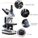 Swift SW350T Compound Trinocular Microscope,40X-2500X Magnification,Two-Layer Mechanical Stage,with 5.0 mp Camera and Software Windows/Mac Compatible and 5 PCS Prepared Slides and 5 PCS Blank Slides by TinyTreasures Baby Boutique