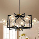 12 Light Black Farmhouse Chandelier Geometric Metal Dining Room Light Fixture Height Adjustable Black Chandeliers for Dining Room Clear Glass Farmhouse Industrial Pendant Lights for Bedroom, Entryway by CozyNest Decor