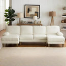 Karl home U-Shape Sectional Sofa Couch 111" Modern 4-Seat Sofa with Chaises Chenille Fabric Upholstered Covertible Couch with Wood Grain Legs for Living Room, Reception Room, Apartment, Beige by CozyNest Decor