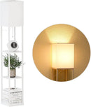 SUNMORY Shelf Floor Lamp with 3-Way Dimmable LED Bulb, Modern Square Standing Lamp with Shelves and White Shade, Corner Display Bookshelf Lamp for Living Room and Bedroom(White) by CozyNest Decor