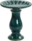 LuxenHome 22 Inch Ceramic Bird Bath for Outside, Elegant Tall Outdoor Bird Bath, Lightweight Pedestal Glazed Birdbaths for Outdoors with Floral Pattern, Dark Green by GreenHaven Gardens