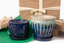 rePotme Orchid Pot - 5 inch Floral Cutout Ceramic Orchid Pot with Holes (Midnight Blue) - Includes Matching 5 inch Slotted Pot Liner by GreenHaven Gardens