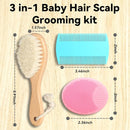 Goat Baby Hair Brush Set, Safe Natural Hair Care Kit with Wooden Soft Bristles Hairbrush Comb Pink Silicone Bath Brush for Newborns Toddlers (3pcs Set) by TinyTreasures Baby Boutique