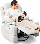 Rocking Chair Nursery with Adjustable Armrests, Electric Glider Recliner Nursing Chair for Breastfeeding, Power Swivel Recliner Chairs with USB Port and Storage, FSC Certified (Vanilla) by TinyTreasures Baby Boutique
