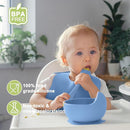 Silicone Baby Feeding Set | Baby Led Weaning Supplies Includes Suction Bowls and Divided Plates, Adjustable Bib, Baby Utensils Spoons and Forks,Cup | Baby Feeding Essentials (Deep Blue) by TinyTreasures Baby Boutique