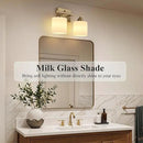 Stainless Steel Milk Glass Vanity Lights for Bathroom, 2 Light Brass Bathroom Light Fixtures Over Mirror, Ceramic E26 Sockets Wall Mounted by CozyNest Decor